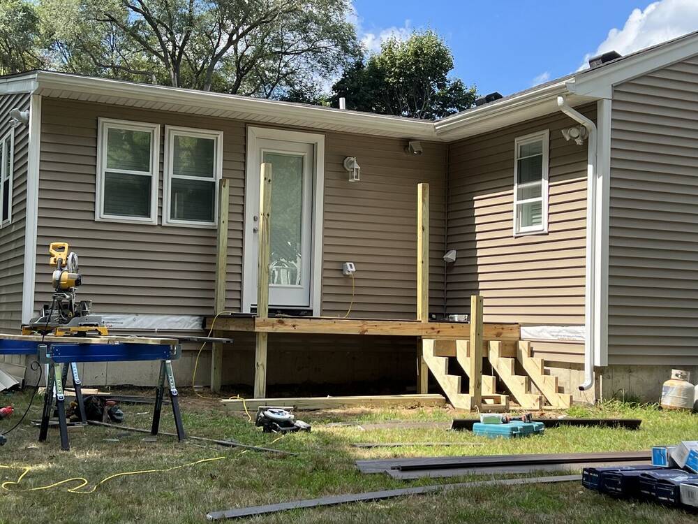 Rear landing and stair framing at the back door